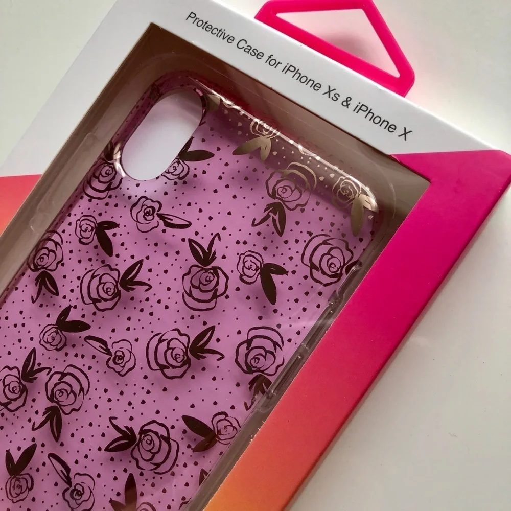 Clear Pink Gold Flower iPhone Case for Xs & X